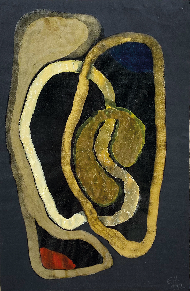 Erwin Hahs | Goldene Linien | 1932 | Öl, Lack, Goldbronze, Emaillelack auf Papier | 48 x 31,5 cm